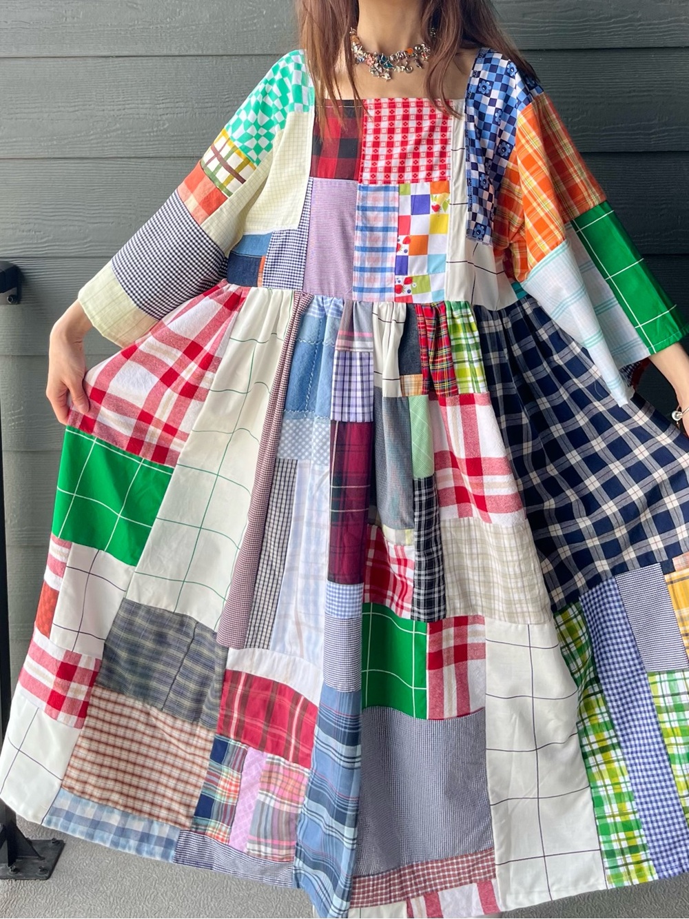 Handmade Quilted Patchwork Plaid Dress SKU 07238